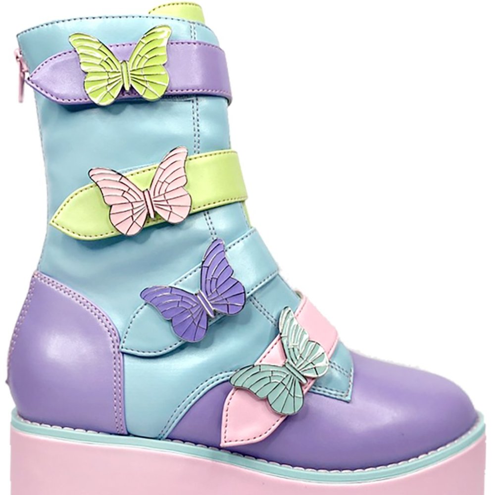 YRU Multicolor Butterfly Platform Boots
